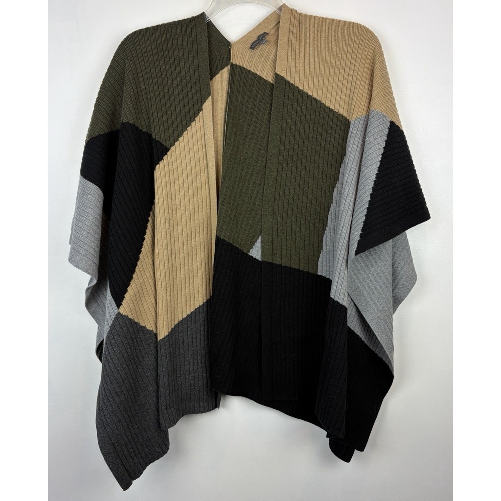 Vince Camuto Open Cardigan Sweater Wrap XS Cotton Color Block Green Gray Fall